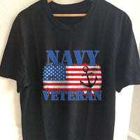 Load image into Gallery viewer, Designs by MyUtopia Shout Out:Navy Veteran w. American Flag and Anchor Adult Unisex T-Shirt,S / Black,Adult Unisex T-Shirt
