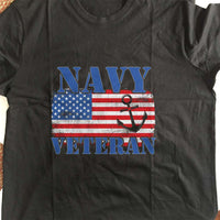 Load image into Gallery viewer, Designs by MyUtopia Shout Out:Navy Veteran w. American Flag and Anchor Adult Unisex T-Shirt
