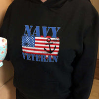 Load image into Gallery viewer, Designs by MyUtopia Shout Out:Navy Veteran w. American Flag and Anchor Core Fleece Pullover Hoodie

