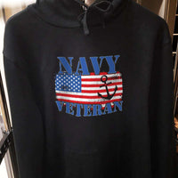 Load image into Gallery viewer, Designs by MyUtopia Shout Out:Navy Veteran w. American Flag and Anchor Core Fleece Pullover Hoodie
