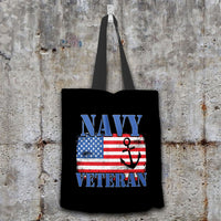 Load image into Gallery viewer, Designs by MyUtopia Shout Out:Navy Veteran w. American Flag and Anchor Fabric Totebag Reusable Shopping Tote
