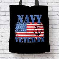 Load image into Gallery viewer, Designs by MyUtopia Shout Out:Navy Veteran w. American Flag and Anchor Fabric Totebag Reusable Shopping Tote
