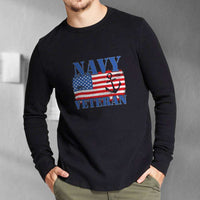 Load image into Gallery viewer, Designs by MyUtopia Shout Out:Navy Veteran w. American Flag and Anchor Long Sleeve Ultra Cotton T-Shirt
