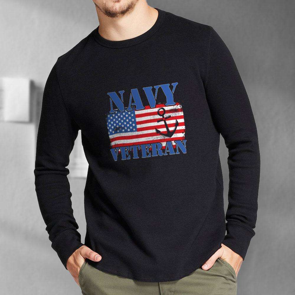 Designs by MyUtopia Shout Out:Navy Veteran w. American Flag and Anchor Long Sleeve Ultra Cotton T-Shirt
