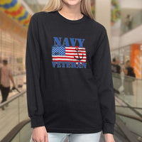 Load image into Gallery viewer, Designs by MyUtopia Shout Out:Navy Veteran w. American Flag and Anchor Long Sleeve Ultra Cotton T-Shirt
