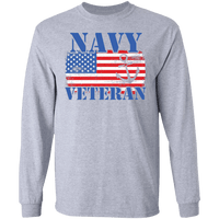 Load image into Gallery viewer, Designs by MyUtopia Shout Out:Navy Veteran w. American Flag and Anchor Long Sleeve Ultra Cotton T-Shirt,Sport Grey / S,Long Sleeve T-Shirts
