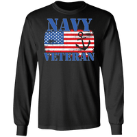 Load image into Gallery viewer, Designs by MyUtopia Shout Out:Navy Veteran w. American Flag and Anchor Long Sleeve Ultra Cotton T-Shirt,Black / S,Long Sleeve T-Shirts
