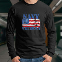 Load image into Gallery viewer, Designs by MyUtopia Shout Out:Navy Veteran w. American Flag and Anchor Long Sleeve Ultra Cotton T-Shirt
