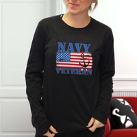 Load image into Gallery viewer, Designs by MyUtopia Shout Out:Navy Veteran w. American Flag and Anchor Long Sleeve Ultra Cotton T-Shirt
