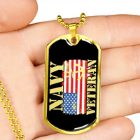 Load image into Gallery viewer, Designs by MyUtopia Shout Out:Navy Veteran w. American Flag and Anchor Personalized Engravable Dog Tag
