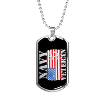 Load image into Gallery viewer, Designs by MyUtopia Shout Out:Navy Veteran w. American Flag and Anchor Personalized Engravable Dog Tag,Silver / No,Dog Tag Necklace
