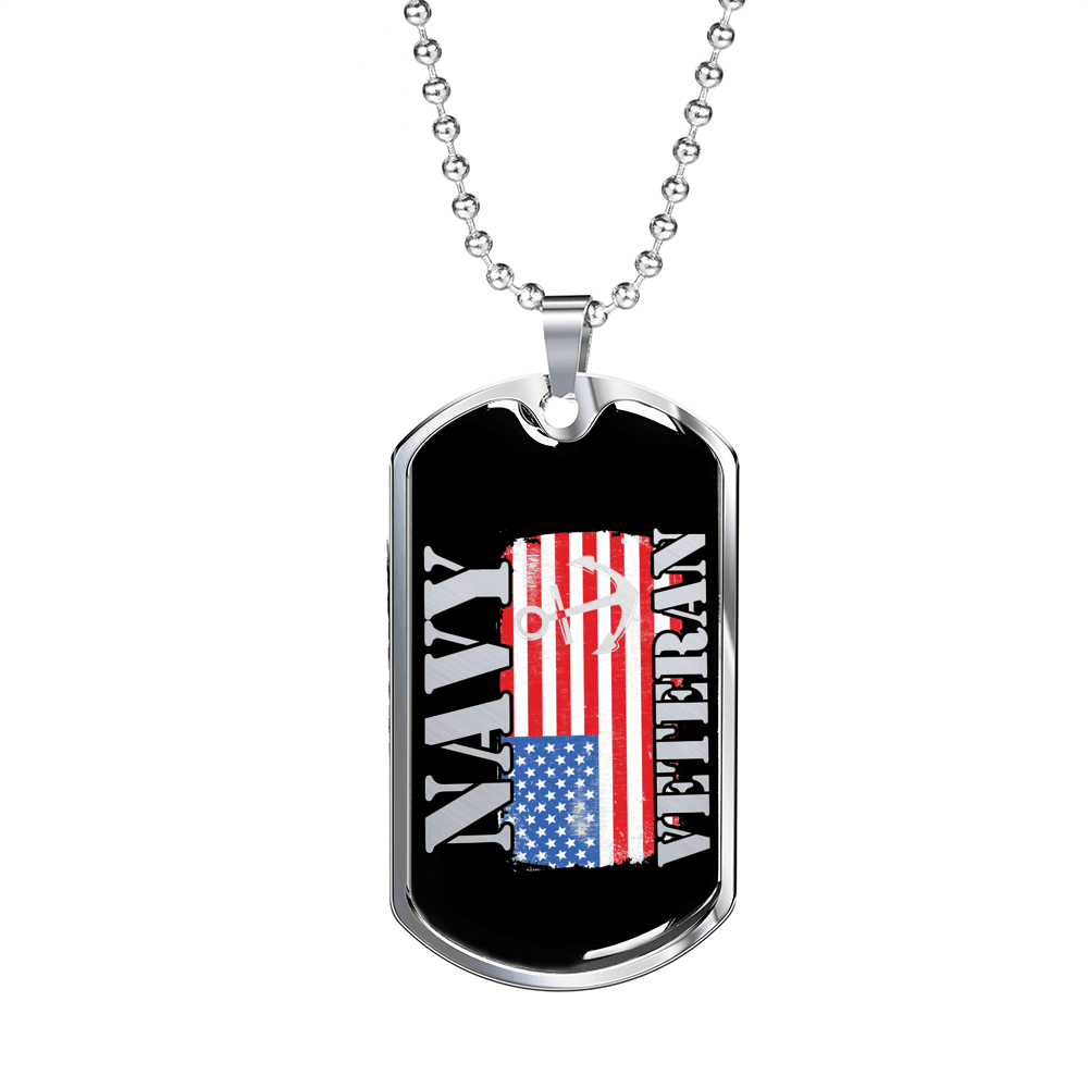 Designs by MyUtopia Shout Out:Navy Veteran w. American Flag and Anchor Personalized Engravable Dog Tag,Silver / No,Dog Tag Necklace