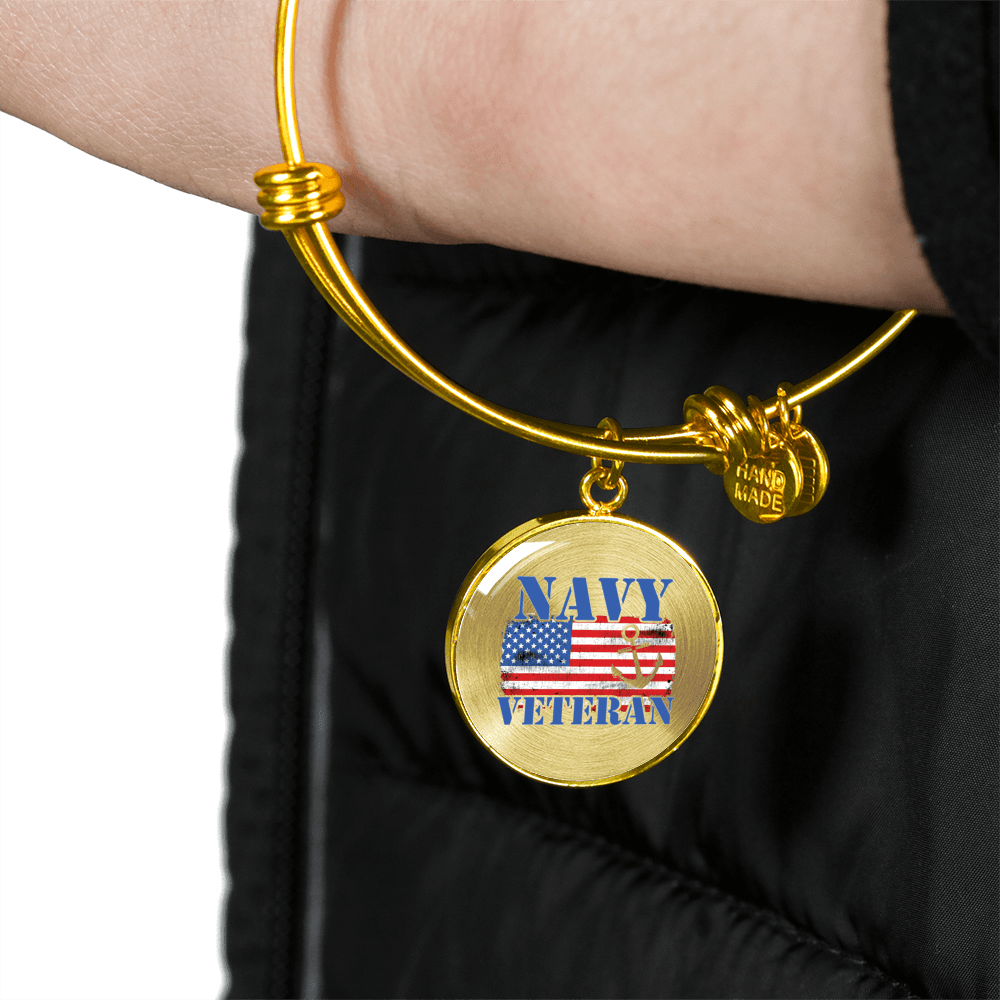 Designs by MyUtopia Shout Out:Navy Veteran w. American Flag and Anchor Personalized Engravable Keepsake Bangle Bracelet