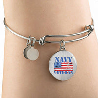Load image into Gallery viewer, Designs by MyUtopia Shout Out:Navy Veteran w. American Flag and Anchor Personalized Engravable Keepsake Bangle Bracelet
