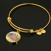 Load image into Gallery viewer, Designs by MyUtopia Shout Out:Navy Veteran w. American Flag and Anchor Personalized Engravable Keepsake Bangle Bracelet,Gold / No,Wire Bracelet
