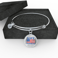 Load image into Gallery viewer, Designs by MyUtopia Shout Out:Navy Veteran w. American Flag and Anchor Personalized Engravable Keepsake Bangle Bracelet,Silver / No,Wire Bracelet
