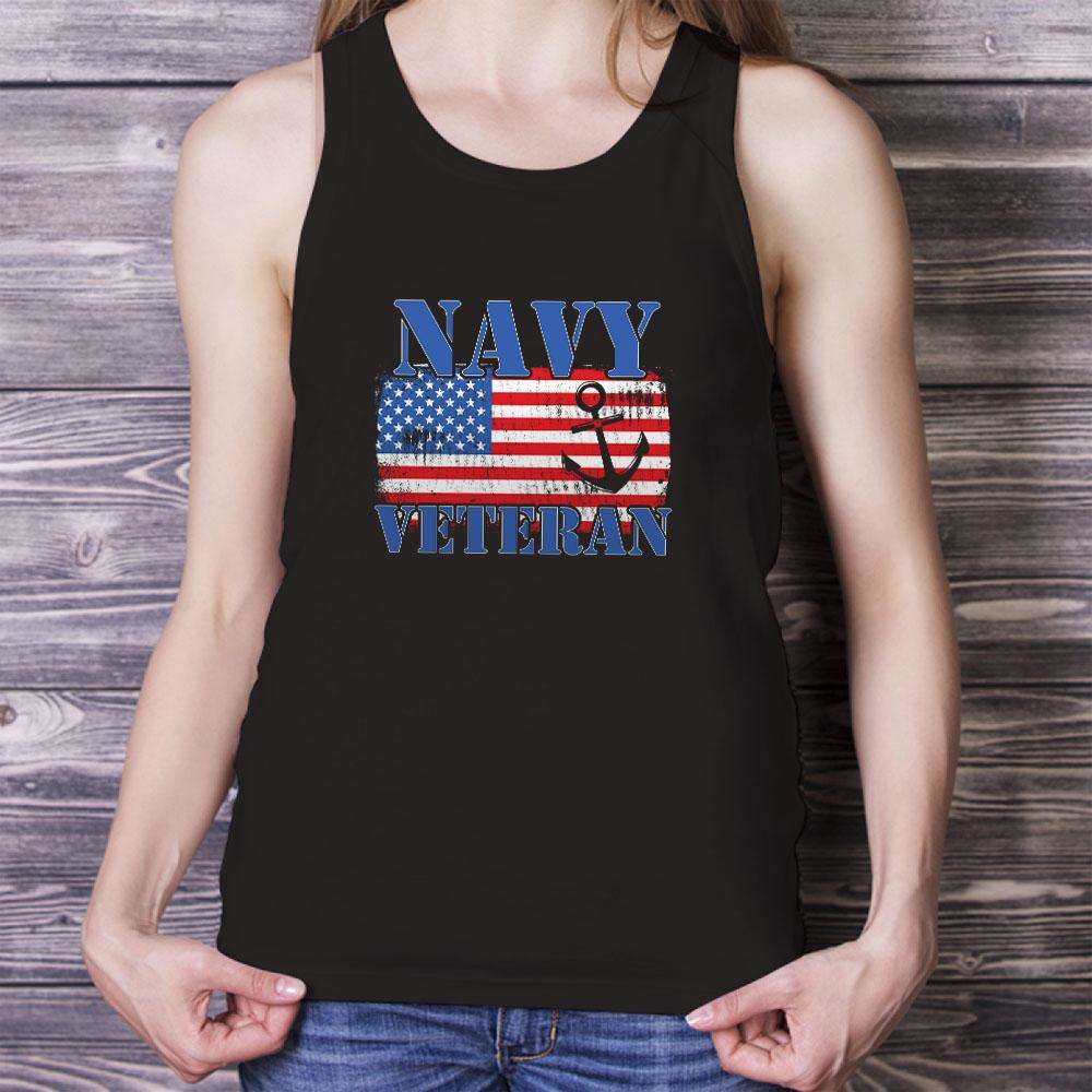 Designs by MyUtopia Shout Out:Navy Veteran w. American Flag and Anchor Unisex Tank