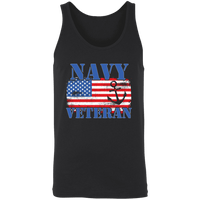 Load image into Gallery viewer, Designs by MyUtopia Shout Out:Navy Veteran w. American Flag and Anchor Unisex Tank,X-Small / Black,Tank Tops
