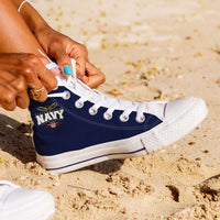 Load image into Gallery viewer, Designs by MyUtopia Shout Out:Navy Wings Canvas High Top Shoes,Women&#39;s / Ladies 6 (EU36) / Navy Blue,High Top Sneakers
