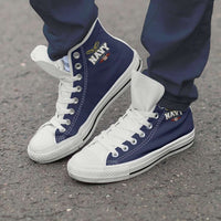 Load image into Gallery viewer, Designs by MyUtopia Shout Out:Navy Wings Canvas High Top Shoes,Men&#39;s / Men&#39;s US 8 (EU40) / Navy Blue,High Top Sneakers
