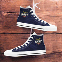 Load image into Gallery viewer, Designs by MyUtopia Shout Out:Navy Wings Canvas High Top Shoes
