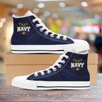 Load image into Gallery viewer, Designs by MyUtopia Shout Out:Navy Wings Canvas High Top Shoes

