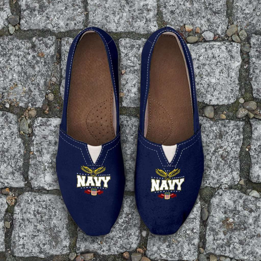 Designs by MyUtopia Shout Out:Navy Wings Casual Canvas Slip on Shoes Women's Flats