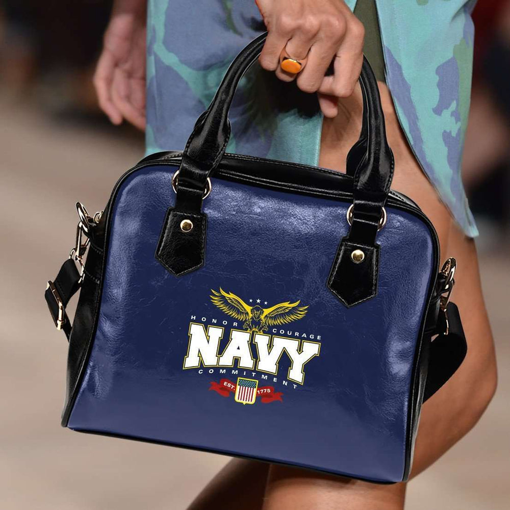 Designs by MyUtopia Shout Out:Navy Wings Faux Leather Handbag with Shoulder Strap