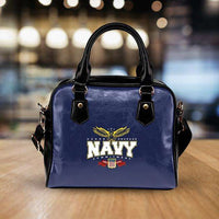 Load image into Gallery viewer, Designs by MyUtopia Shout Out:Navy Wings Faux Leather Handbag with Shoulder Strap
