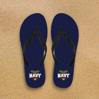 Load image into Gallery viewer, Designs by MyUtopia Shout Out:Navy Wings Flip-Flops,Women&#39;s / Women&#39;s Small (US 5-6 /EU 35-37) / Blue,Flip Flops
