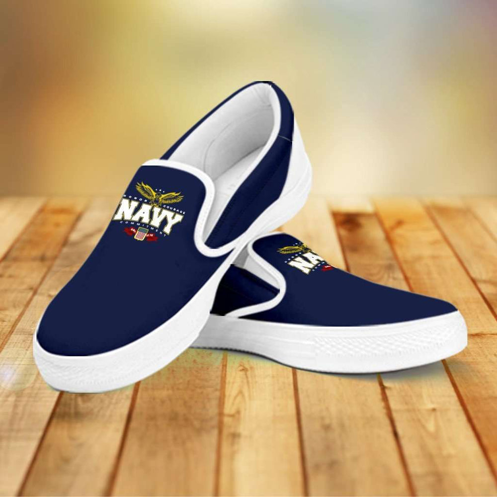 Designs by MyUtopia Shout Out:Navy Wings Slip-on Shoes,Woman's / Woman's US6 (EU36) / Navy,Slip on sneakers