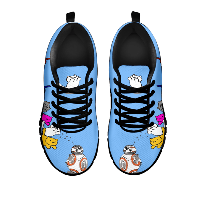 Designs by MyUtopia Shout Out:Nekos Chasing BB-8  Mesh Running Shoes,Blue / Black / Ladies US5 (EU35),Running Shoes