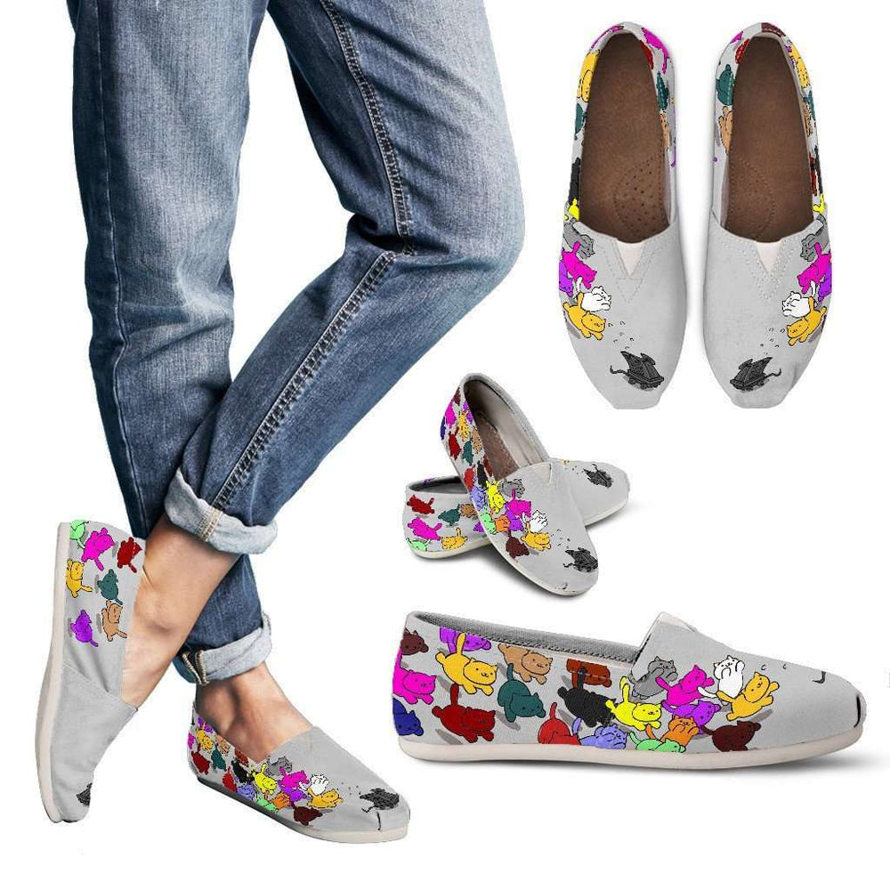 Designs by MyUtopia Shout Out:Nekos Chasing Mouse Droid - Casual Canvas Slip on Shoes Women's Flats