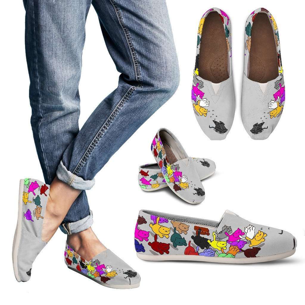 Designs by MyUtopia Shout Out:Neko's Chasing Mouse Droid - Grey Casual Canvas Slip on Shoes Women's Flats