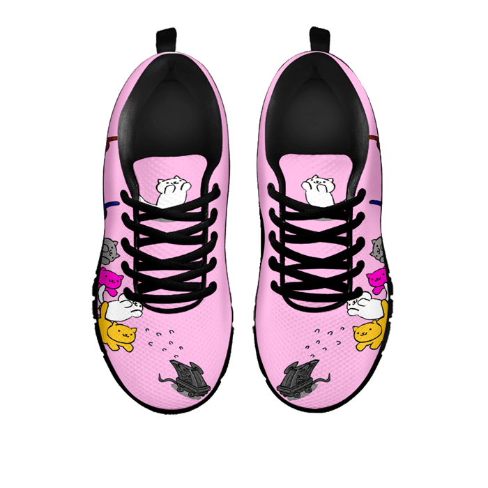Designs by MyUtopia Shout Out:Nekos Chasing Mouse Droid - Women's Running Shoes,Pink / Black / Ladies US5 (EU35),Running Shoes