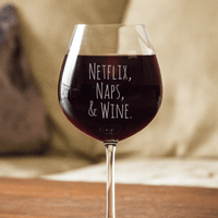 Load image into Gallery viewer, Designs by MyUtopia Shout Out:Netflix, Naps &amp; Wine Engraved Wine Glass
