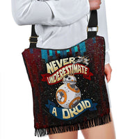 Load image into Gallery viewer, Designs by MyUtopia Shout Out:Never Underestimate a Droid Fabric Hobo Crossbody Purse
