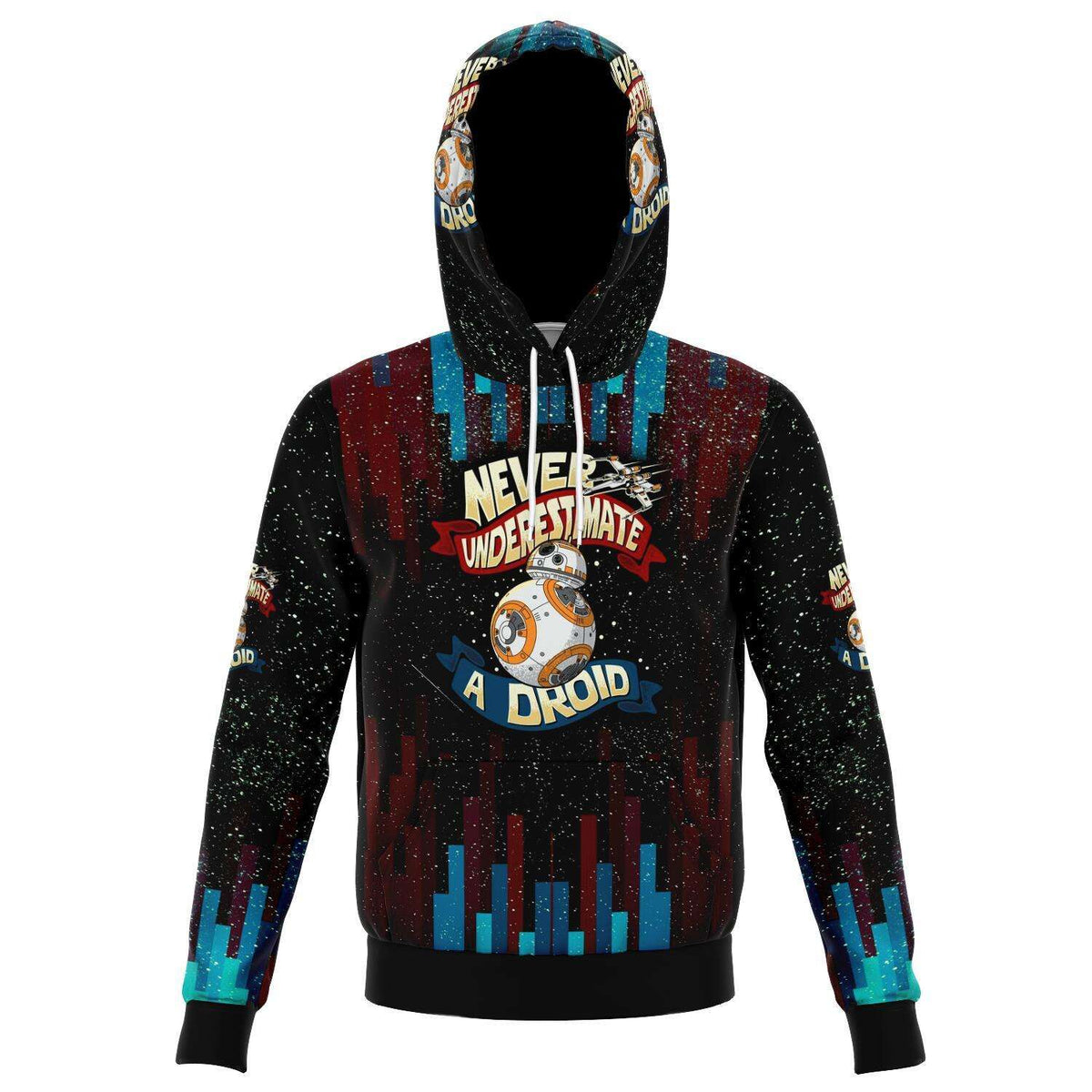Designs by MyUtopia Shout Out:Never Underestimate a Droid Fleece Lined Fashion Pullover Hoodie,XS / Multi,Fashion Hoodie - AOP