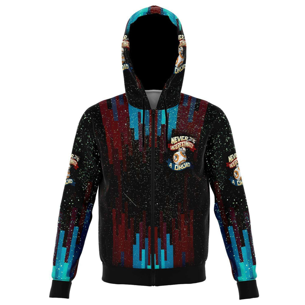 Designs by MyUtopia Shout Out:Never Underestimate a Droid Fleece Lined Fashion Zip Hoodie,XS / Multicolor,Fashion Zip-Up Hoodie - AOP