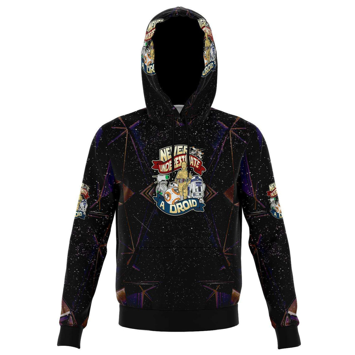 Designs by MyUtopia Shout Out:Never Underestimate a Droid Group Fleece Lined Fashion Pullover Hoodie,XS / Black,Fashion Hoodie - AOP