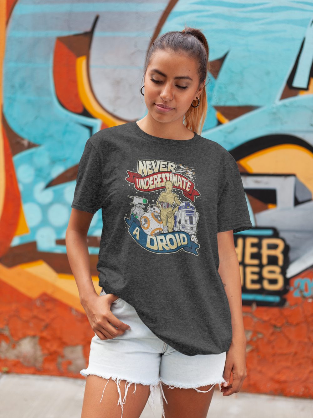 Designs by MyUtopia Shout Out:Never Underestimate a Droid Group Unisex Jersey Short-Sleeve T-Shirt