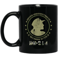 Load image into Gallery viewer, Designs by MyUtopia Shout Out:Never Underestimate A Woman With DD-214 Ceramic Coffee Cup,11 oz. / Black,Coffee Cup

