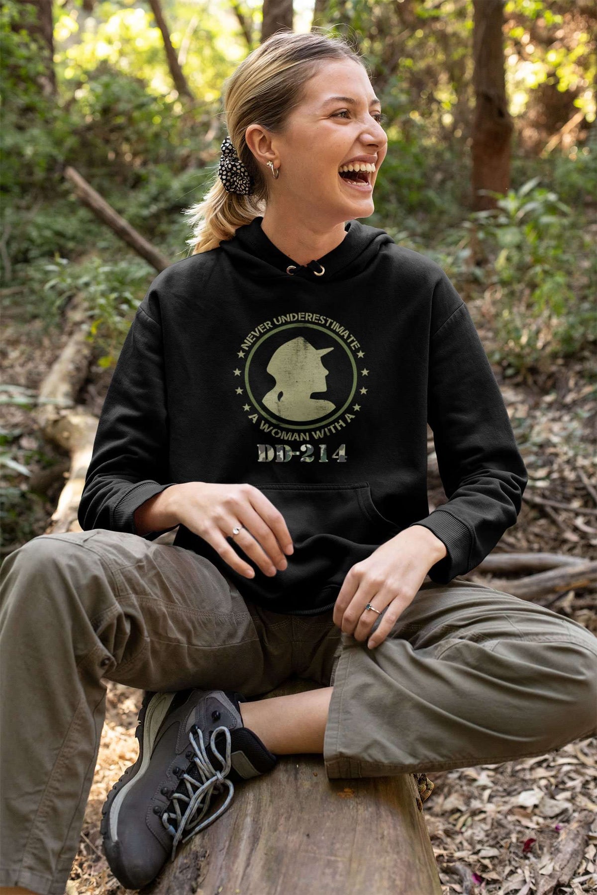 Designs by MyUtopia Shout Out:Never Underestimate A Woman With DD-214 Core Fleece Pullover Hoodie