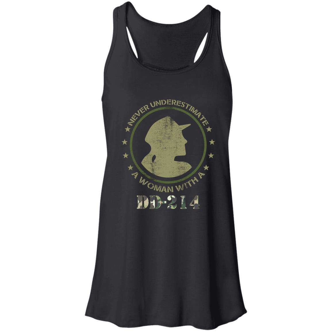 Designs by MyUtopia Shout Out:Never Underestimate A Woman With DD-214 Flowy Racerback Tank,X-Small / Black,Tank Tops