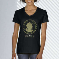 Load image into Gallery viewer, Designs by MyUtopia Shout Out:Never Underestimate A Woman With DD-214 Ladies&#39; V-Neck T-Shirt,Black / S,Ladies T-Shirts
