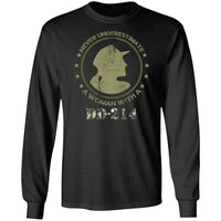 Load image into Gallery viewer, Designs by MyUtopia Shout Out:Never Underestimate A Woman With DD-214 Long Sleeve Ultra Cotton T-Shirt,Black / S,Long Sleeve T-Shirts
