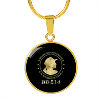 Load image into Gallery viewer, Designs by MyUtopia Shout Out:Never Underestimate A Woman With DD-214 Personalized Engravable Necklace,Gold / No,Necklace
