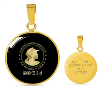 Load image into Gallery viewer, Designs by MyUtopia Shout Out:Never Underestimate A Woman With DD-214 Personalized Engravable Necklace,Gold / Yes,Necklace
