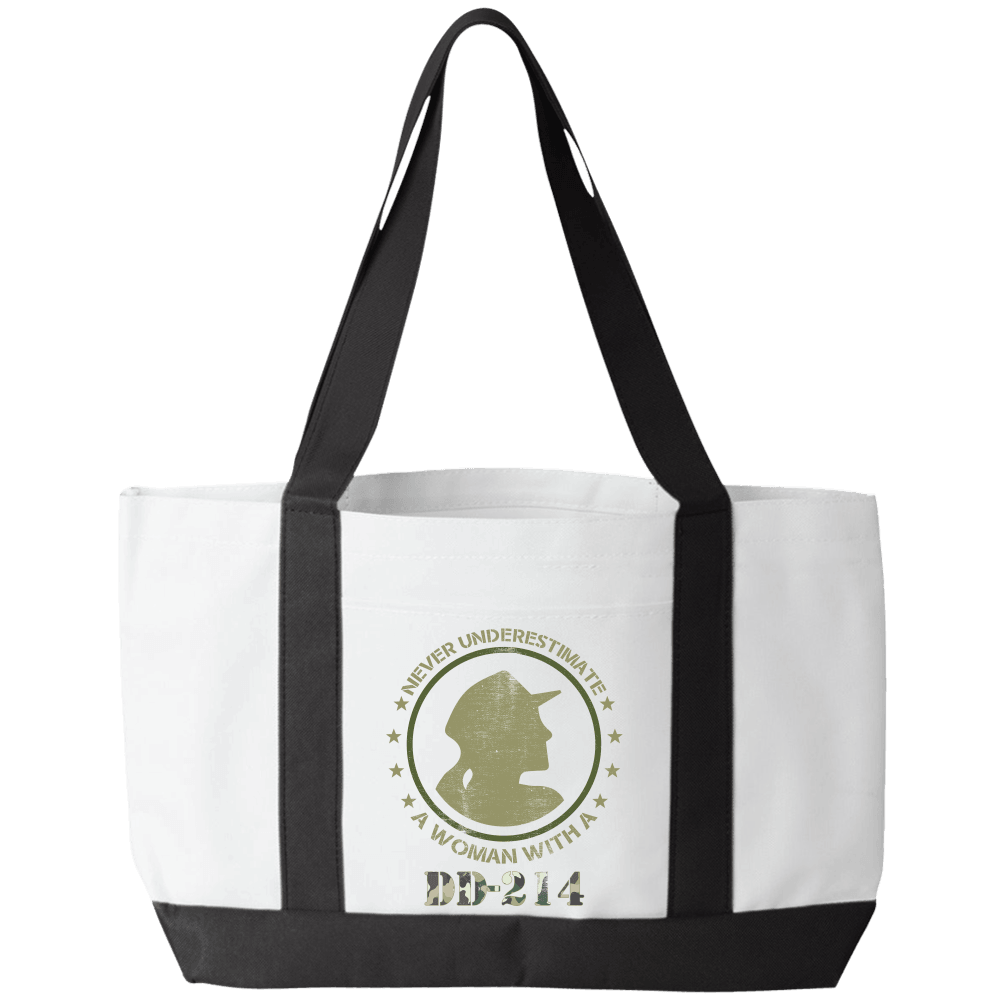 Designs by MyUtopia Shout Out:Never Underestimate A Woman With DD-214 Totebag Gym / Beach / Pool Gear Bag,White,Gym Totebag