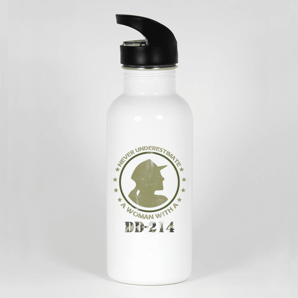 Designs by MyUtopia Shout Out:Never Underestimate A Woman With DD-214 Water Bottle,Default Title,Water Bottle